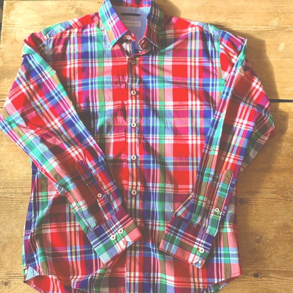 NWOT Alex Cannon Bold Poplin Plaid BD Collar Shirt